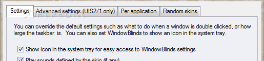 Showing the WindowBlinds program settings panel